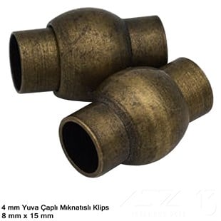 Klips - Mıknatıslı, Bombeli Silindirik - Yuvalı ve Antik Pirinç Kaplamalı - 4 mm / 1 Adet