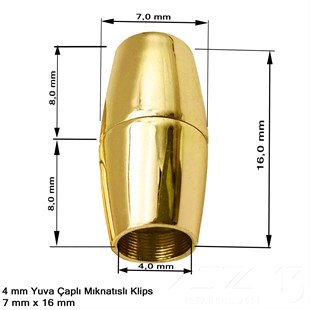 Klips - Mıknatıslı, Konik Silindir - Yuvalı ve Altın Kaplamalı - 4 mm / 1 Adet