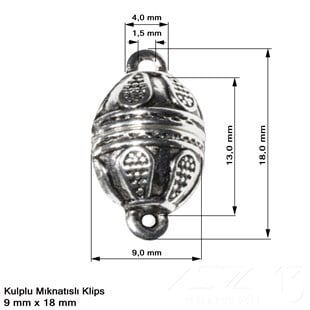 Klips - Mıknatıslı - Kulplu, Oval, Antik Gümüş Kaplamalı - 18 mm / 1 Adet