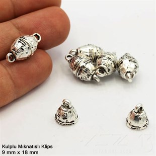 Klips - Mıknatıslı - Kulplu, Oval, Antik Gümüş Kaplamalı - 18 mm / 1 Adet