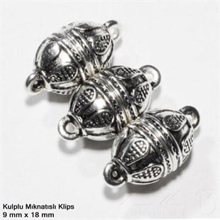 Klips - Mıknatıslı - Kulplu, Oval, Antik Gümüş Kaplamalı - 18 mm / 1 Adet