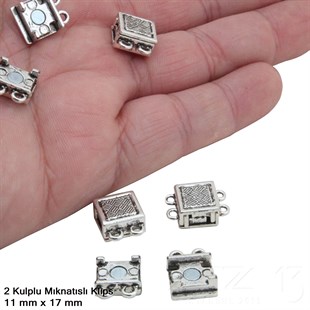 Klips - Mıknatıslı - İki Kulplu ve Antik Gümüş Kaplamalı - 11x17 mm / 1 Adet