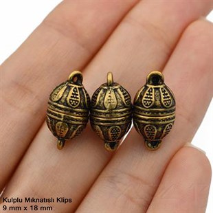 Klips - Mıknatıslı - Kulplu, Oval, Antik Pirinç Kaplamalı - 18 mm / 1 Adet