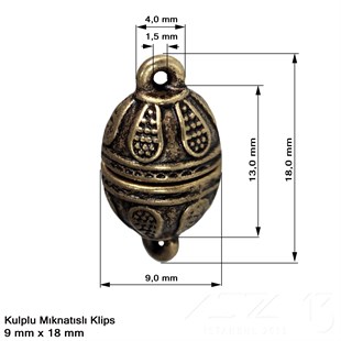 Klips - Mıknatıslı - Kulplu, Oval, Antik Pirinç Kaplamalı - 18 mm / 1 Adet
