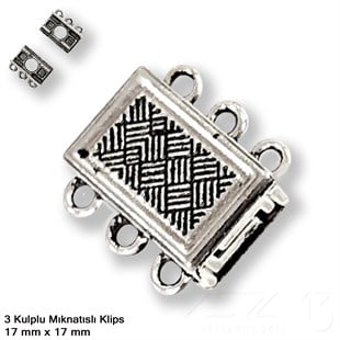 Klips - Mıknatıslı - Üç Kulplu ve Antik Gümüş Kaplamalı - 17x17 mm / 1 Adet