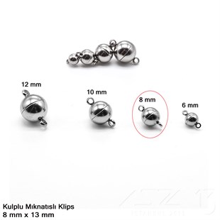 Klips - Mıknatıslı - Kulplu, Top, 316L Çelik - 8 mm / 1 Adet