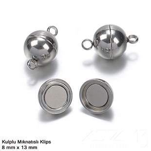 Klips - Mıknatıslı - Kulplu, Top, 316L Çelik - 8 mm / 1 Adet