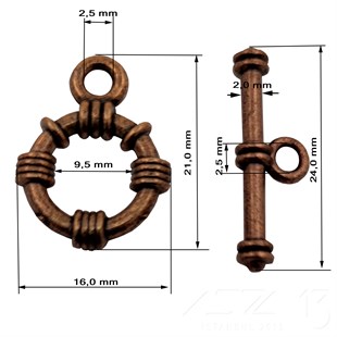 Halka Geçmeli Kilit / Antik Bakır Kaplama / 9,5 mm / 3 Set