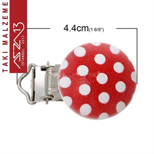 Kırmızı Puantiyeli - Ahşap Emzik Klipsi / Paket İçeriği 1 Adet