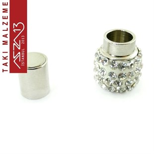 5,5 mm Yuva Çaplı Nikel, 1.3x1.8 cm Kristal Taşlı, Silindirik Mıknatıslı Kilit / Paket İçeriği 1 Adet