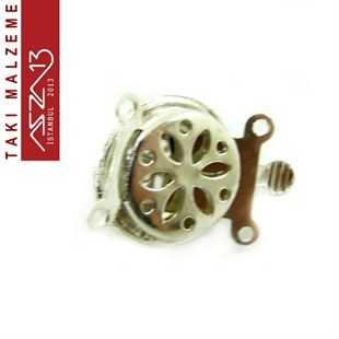 Gümüş Kaplamalı, 1.4x2.0 cm Desenli,  İnci Taşlı, Yuvarlak Şekilli Çift Kulplu, Pim Mekanizmalı Kilit / Paket İçeriği 1 Adet