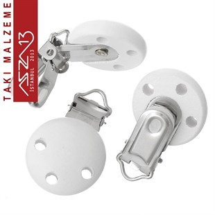 Beyaz - Ahşap Emzik Klipsi / Paket İçeriği 1 Adet