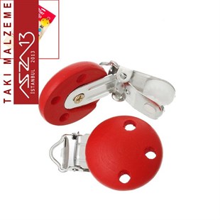 Kırmızı - Ahşap Emzik Klipsi / Paket İçeriği 1 Adet