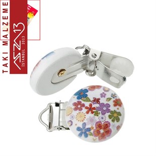 Çiçekli - Ahşap Emzik Klipsi / Paket İçeriği 1 Adet