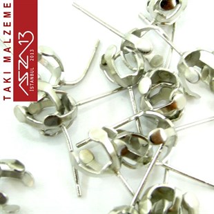 Nikel Kaplamalı, 8 mm Tırnaklı Yuva Küpe Kancası / Paket İçeriği 5 Çift