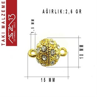 Altın Kaplamalı,1.0x1,5 cm Kristal Taşlı, Mıknatıslı Top Kilit / Paket İçeriği 1 Adet