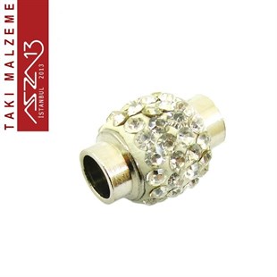 5,5 mm Yuva Çaplı Nikel, 1.3x1.8 cm Kristal Taşlı, Silindirik Mıknatıslı Kilit / Paket İçeriği 1 Adet