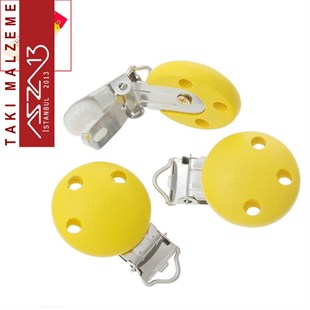 Sarı - Ahşap Emzik Klipsi / Paket İçeriği 1 Adet