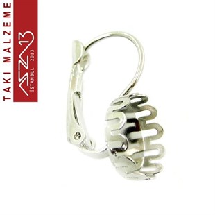 Nikel Kaplamalı, 10 mm Yuvarlak Taş Yuvalı Kilitli Küpe Kancası / Paket İçeriği 1 Çift