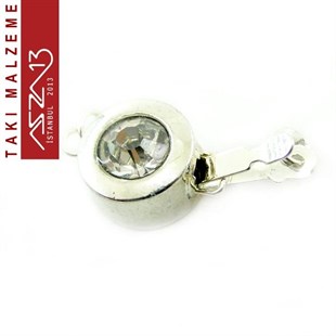 Gümüş Kaplamalı, 0.9x1.5 cm Düz Yüzeyli,  Kristal Taşlı, Yuvarlak Şekilli Tek Kulplu, Pim Mekanizmalı Kilit / Paket İçeriği 1 Adet