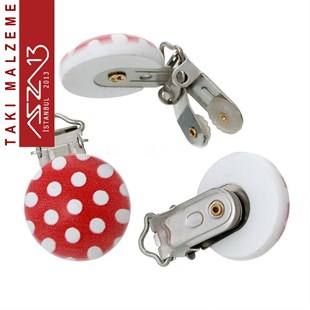 Kırmızı Puantiyeli - Ahşap Emzik Klipsi / Paket İçeriği 1 Adet