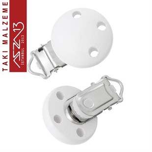 Beyaz - Ahşap Emzik Klipsi / Paket İçeriği 1 Adet