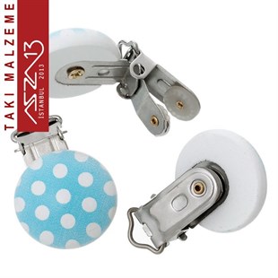 Mavi Puantiyeli - Ahşap Emzik Klipsi / Paket İçeriği 1 Adet