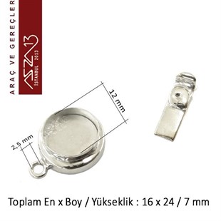 Gümüş Kaplama, 12 mm Yuva Çaplı, Pimli Klips / Paket İçeriği 1 Adet