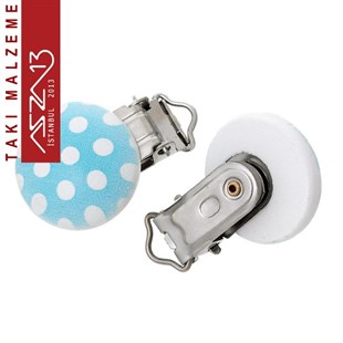 Mavi Puantiyeli - Ahşap Emzik Klipsi / Paket İçeriği 1 Adet