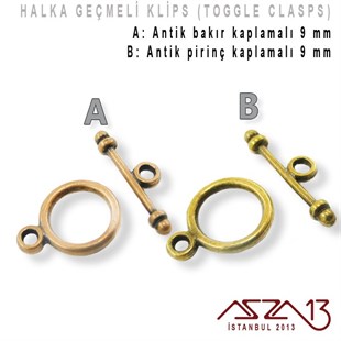 Antik Bakır ve Pirinç Kaplamalı, 9 mm Halka Geçmeli Kilit / Paket İçeriği 1 Set