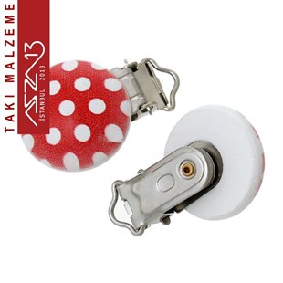 Kırmızı Puantiyeli - Ahşap Emzik Klipsi / Paket İçeriği 1 Adet