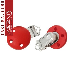 Kırmızı - Ahşap Emzik Klipsi / Paket İçeriği 1 Adet