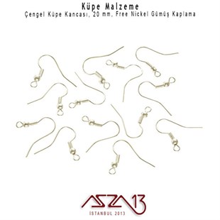 Gümüş Kaplamalı, Çengel Şekilli Küpe Kancası / Paket İçeriği 10 Çift