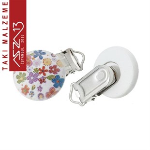 Çiçekli - Ahşap Emzik Klipsi / Paket İçeriği 1 Adet