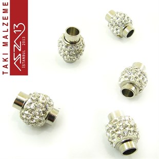5,5 mm Yuva Çaplı Nikel, 1.3x1.8 cm Kristal Taşlı, Silindirik Mıknatıslı Kilit / Paket İçeriği 1 Adet