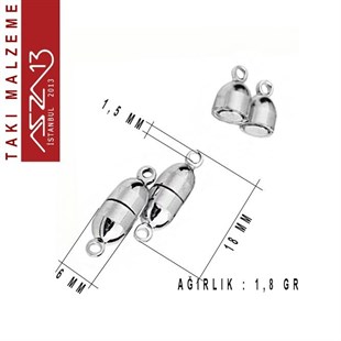 Palladyum Kaplama, 0.6x1.8 cm Silindirik Oval, Mıknatıslı Kilit / Paket İçeriği 1 Adet