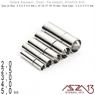 2,0/2,5/3,0/4,0/5,0 mm Yuva Çaplı - Rodyum Kaplama - Pim Geçmeli Kilit / 1 Adet