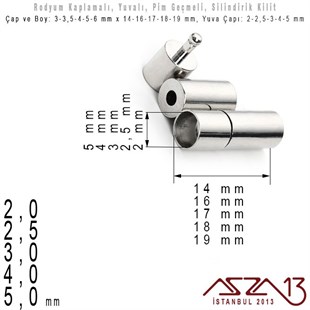 2,0/2,5/3,0/4,0/5,0 mm Yuva Çaplı - Rodyum Kaplama - Pim Geçmeli Kilit / 1 Adet