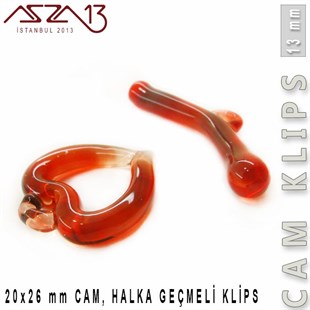 Garnet, 13 mm, Cam Geçmeli Kalp Klips / Paket İçeriği 1 Adet