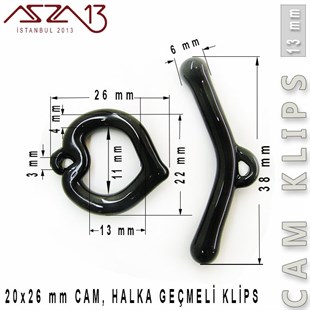 Jet, 13 mm, Cam Geçmeli Kalp Klips / Paket İçeriği 1 Adet