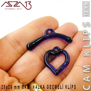 Sapphire, 13 mm, Cam Geçmeli Kalp Klips / Paket İçeriği 1 Adet
