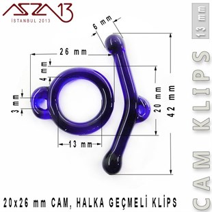 Safir, 13 mm, Cam Geçmeli Klips / Paket İçeriği 1 Adet