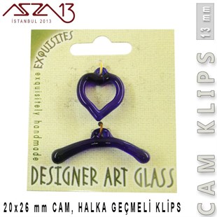 Sapphire, 13 mm, Cam Geçmeli Kalp Klips / Paket İçeriği 1 Adet
