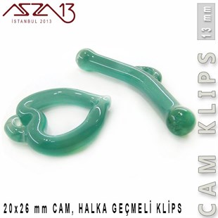 Turkuaz, 13 mm, Cam Geçmeli Kalp Klips / Paket İçeriği 1 Adet