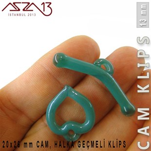 Turkuaz, 13 mm, Cam Geçmeli Kalp Klips / Paket İçeriği 1 Adet