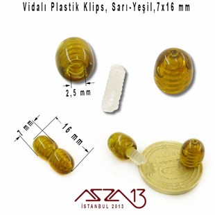 16x7 mm, Sarı-Yeşil Plastik Vidalı Klips / Paket İçeriği 1 Adet