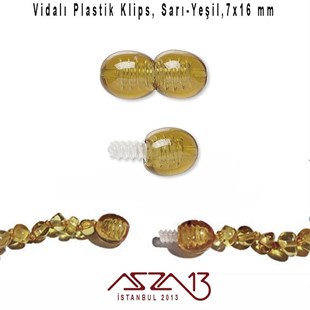 16x7 mm, Sarı-Yeşil Plastik Vidalı Klips / Paket İçeriği 1 Adet