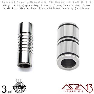 316L Çelik Mıknatıslı Kilit (Klips) - 3 mm Yuvalı 15 ve 15,5 x 5 ve 7 mm / 1 Adet
