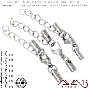 316L Çelik Kapsül Kapama Kilit (Klips) Seti - 1,0/1,5/2,2/2,6/3,2/4,0/5,0 mm Yuva Çaplı / 1 Set