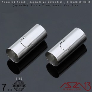 316L Çelik Mıknatıslı ve Geçmeli Kilit (Klips) - 7 mm Yuvalı 22x9 mm / 1 Adet